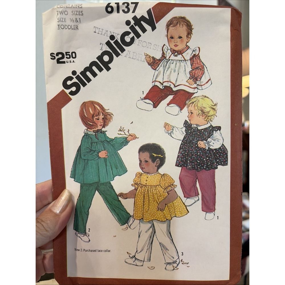 Vintage Simplicity Pattern 6137 Toddlers Pants Yoked Tops Sizes 1/2 - 1 UNCUT